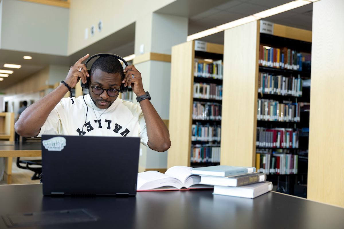 student in the library