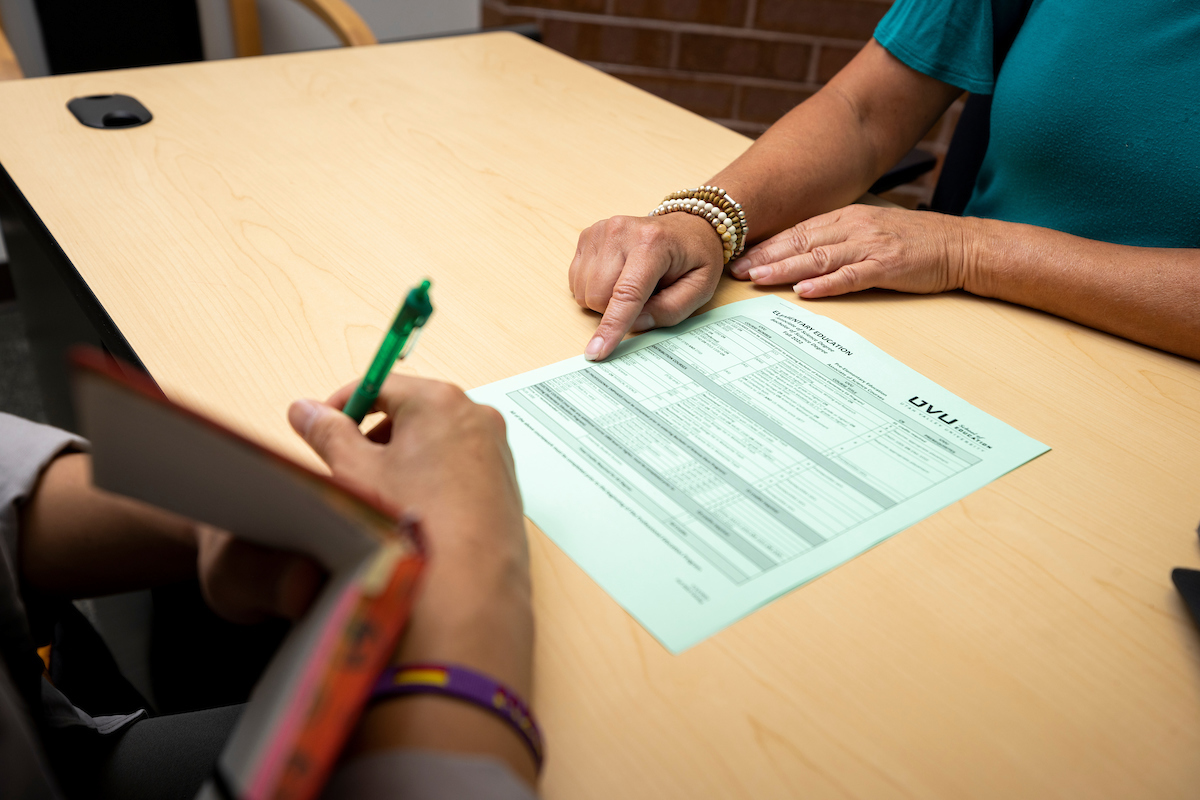 student filling out a form