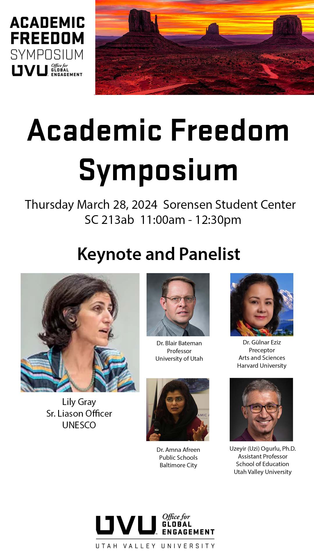 Academic Freedom Symposium: Thursday March 28, 2024 Sorensen Center SC 213ab 11:00am-12:30pm