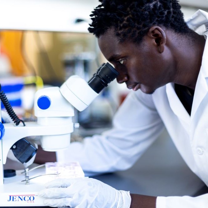 student wearing a labcoat