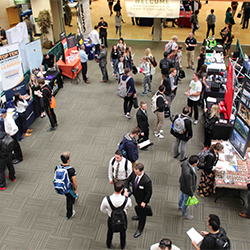 aerial shot of students at a fair