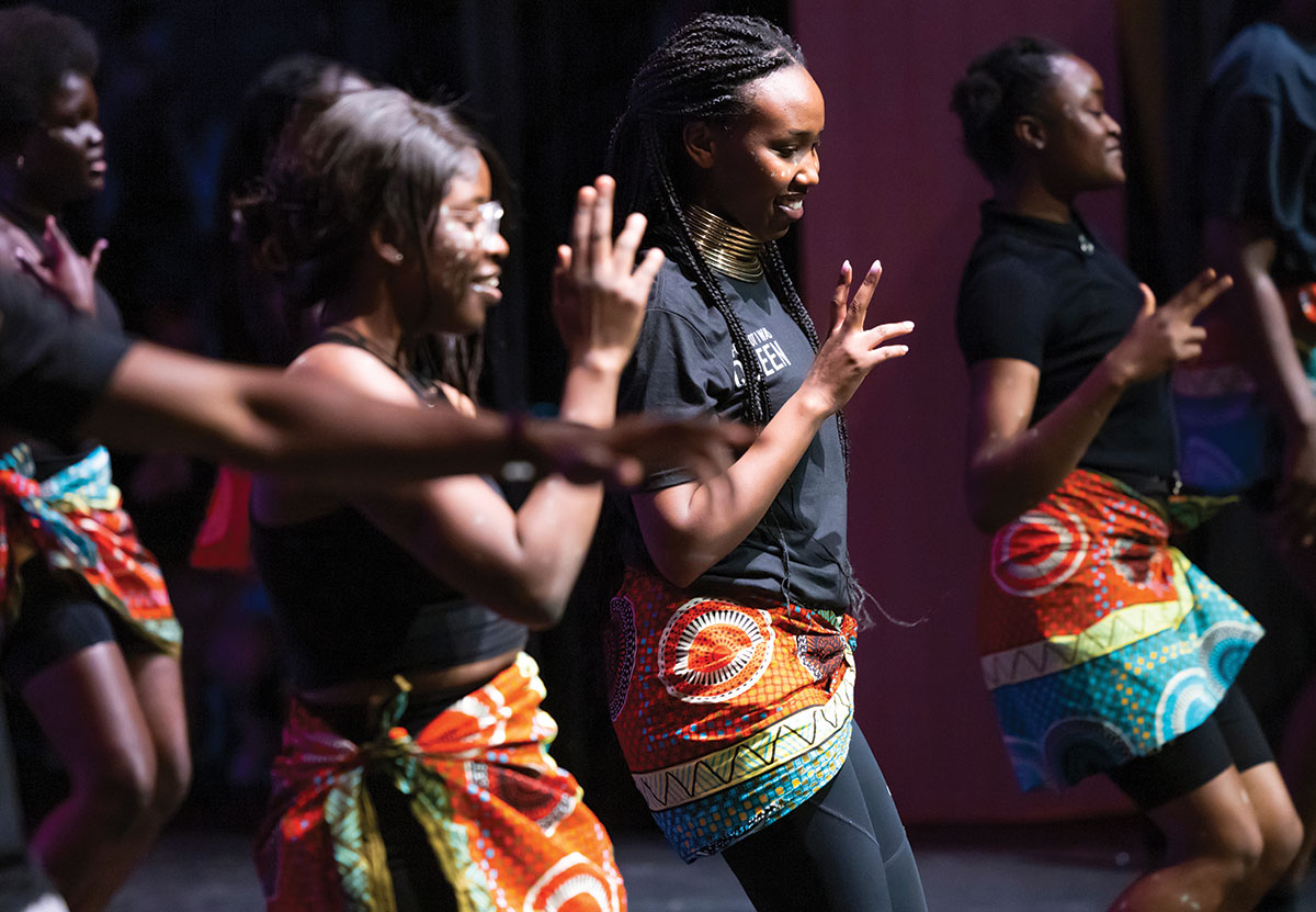 Students perform an African dance during the International Mother Language Day celebration on UVU campus.