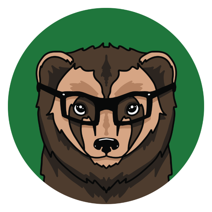 Ask Wilson Icon. Headshot of Wilson the Wolverine in Glasses