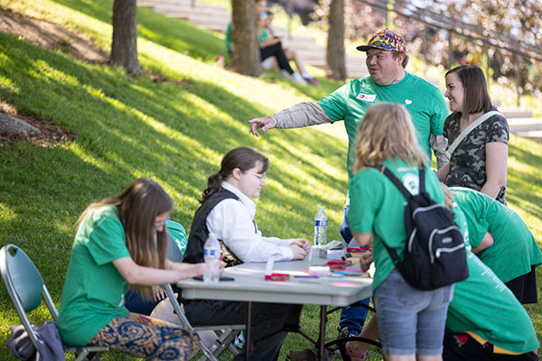 Volunteers preparing event materials