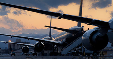 planes lined up on a runway