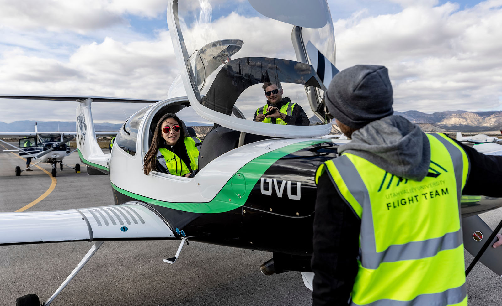 Pilots and crew preparing for flight