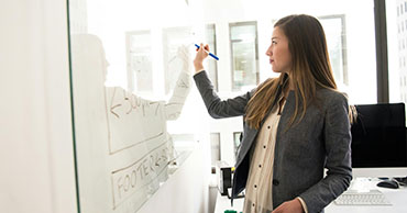 woman writing on a whiteboard