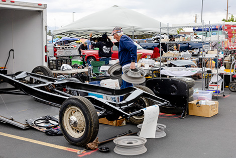 Man walking through swap meet