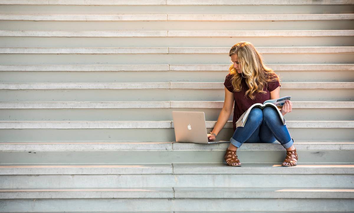 student on the stairs