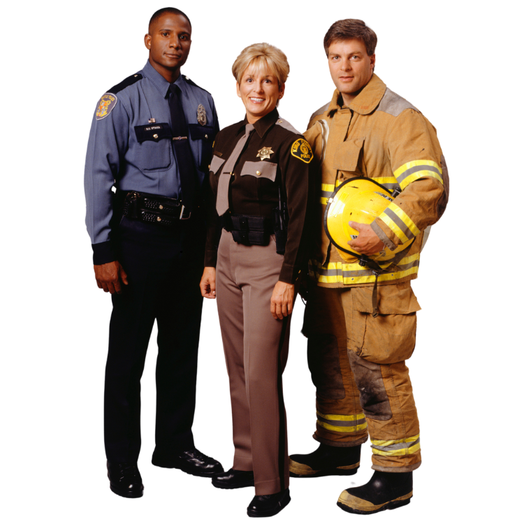 police and fire professionals posing