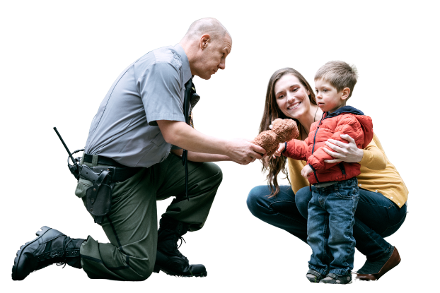 officer helping child and parent