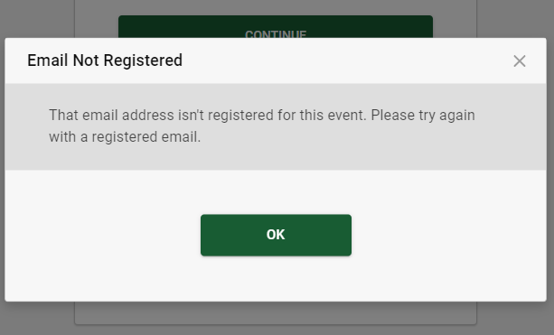 Email Not Registered Error