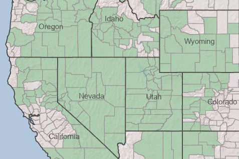 County level range map of Purshia tridentata [21]. 