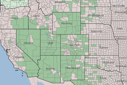 Distribution map of Atriplex canescens at a county level [15].