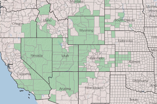 County level distribution of Stanleya pinnata [8].