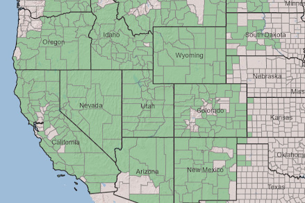 Distribution map of E. nauseosa at a county level [7].