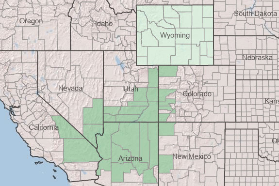 County-level distribution map of Fraxinus anomala [11]. 