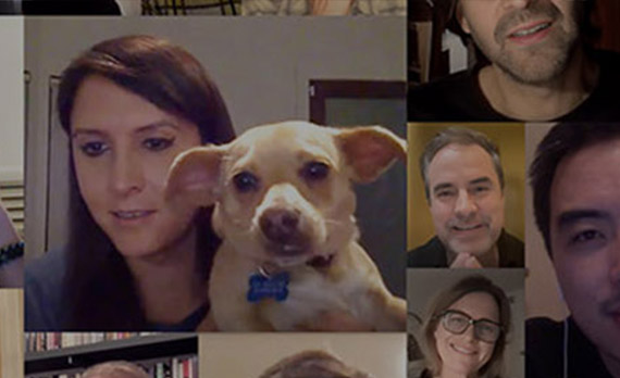Collage of various people on online meetings