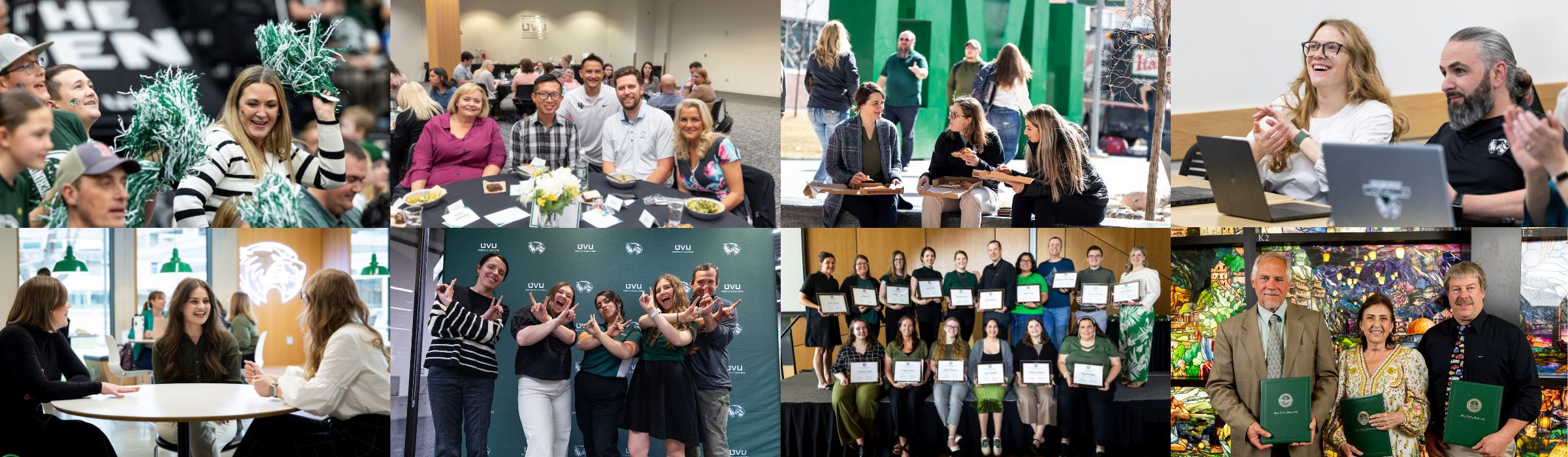 Collage Graphic Showing employees participating in a variety of activities such as athletic events, workshops, and recognition events.