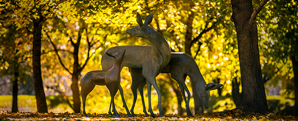 UVU deer statues in fall