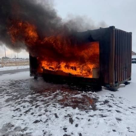 Burning freight container
