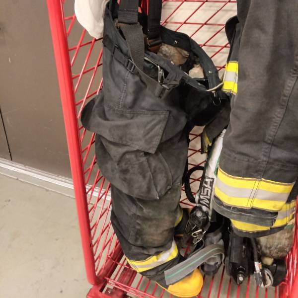 Firefighter pants in locker