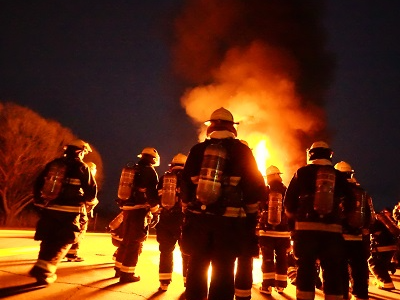Firefighters fighting a fire