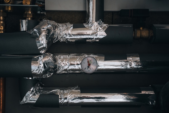 HVAC pipes covered in insulation tape