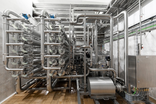complex system of metal pipes