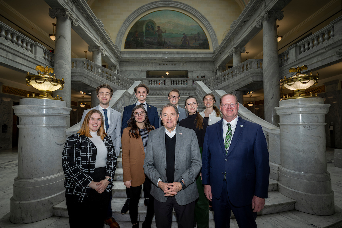 Gary Herbert with interns in the State Capitol 2023