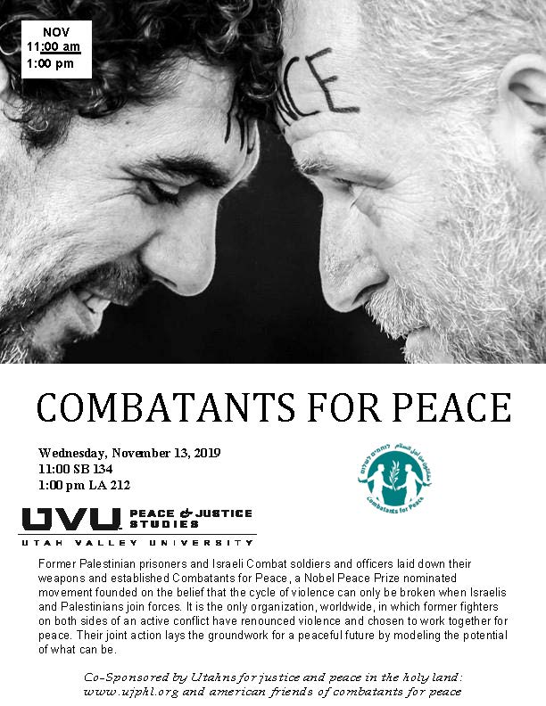 Poster advertising Combatants for Peace event held in 2019