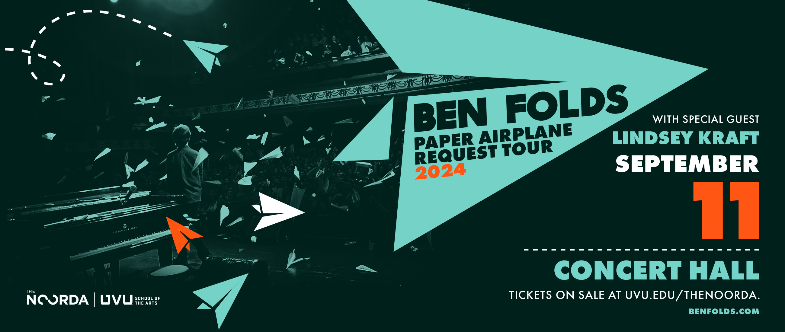 Ben Folds Paper Airplane Request Tour 2024 | Sept. 11 | The Noorda | Tickets on Sale at uvu.edu/thenoorda | benfolds.com