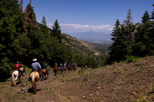 Veterans riding horses as part of UVU work study program