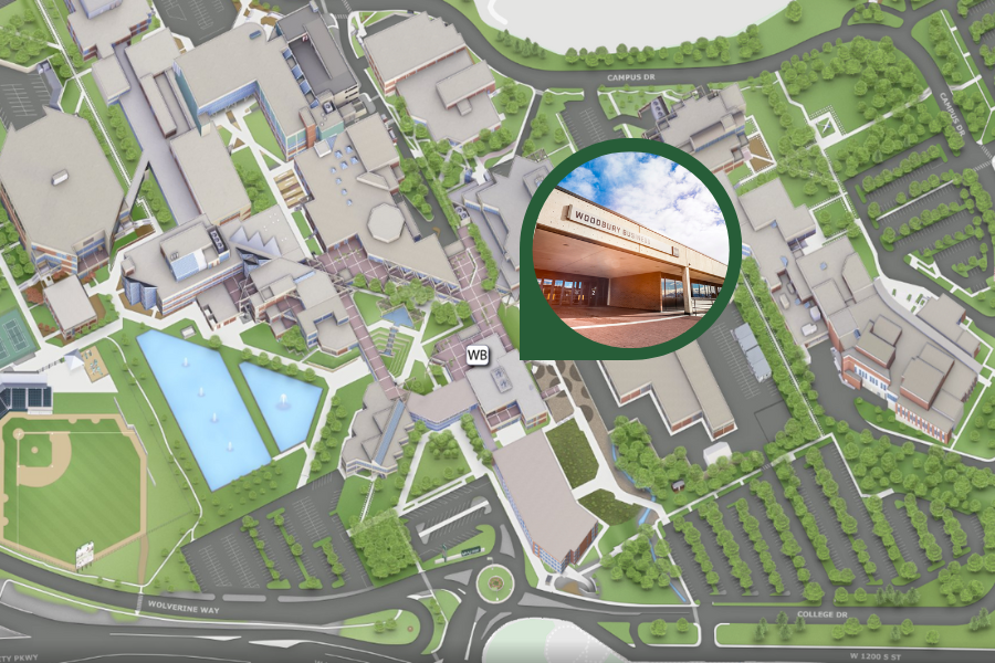 Map view of the Woodbury Building at UVU