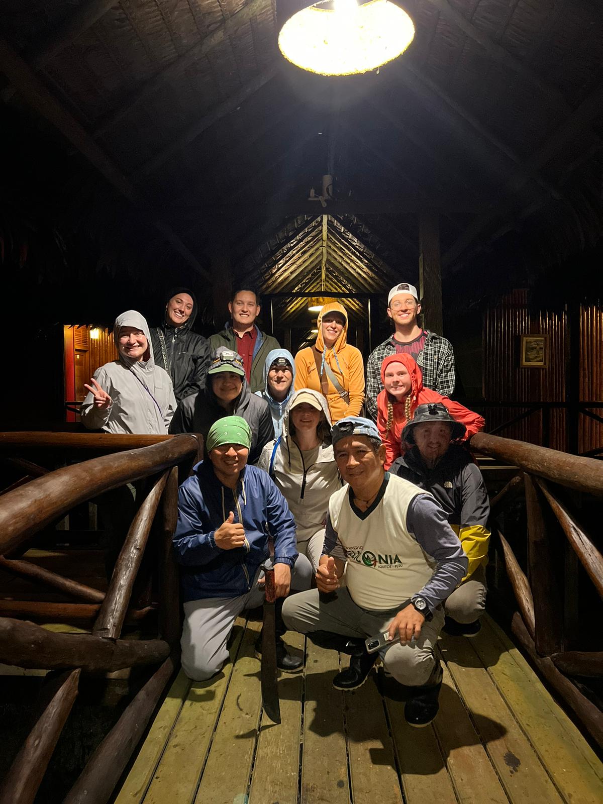 Students in lodge at night