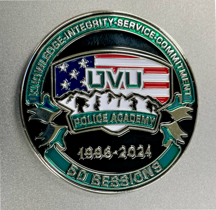 Commemorative coin for the UVU Police Academy celebration of 25 years and 50 classes 