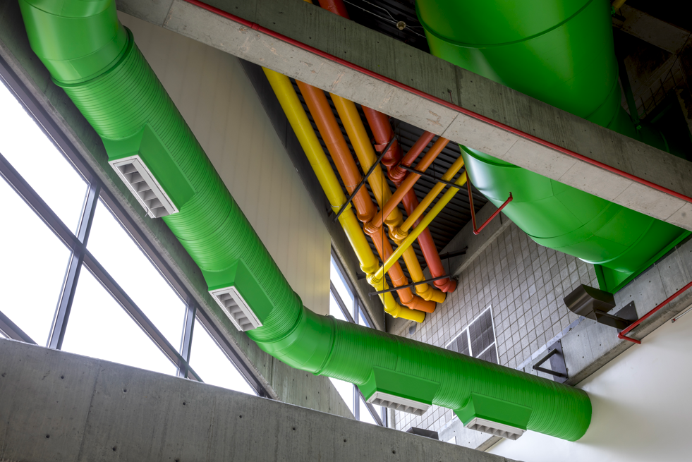 colorful pipes in the ceiling