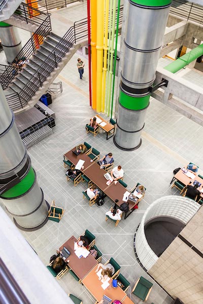 Students studying in UVU's main campus Computer Science building.