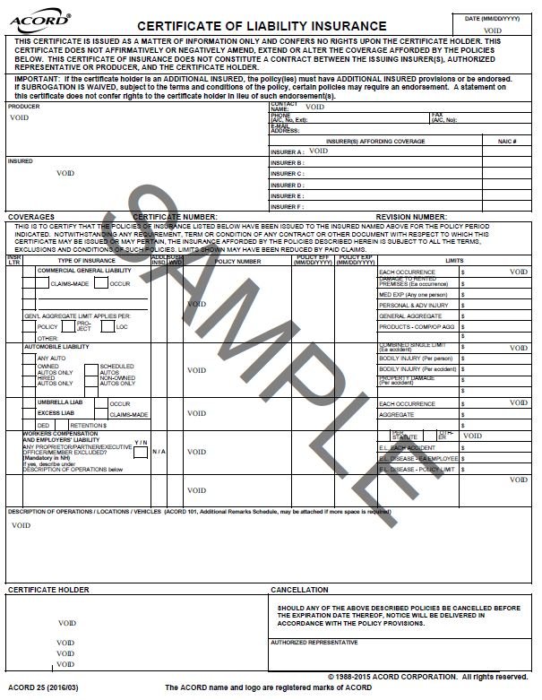 Sample Certificate of Insurance