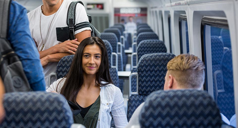 Students ride Frontrunner transportation.