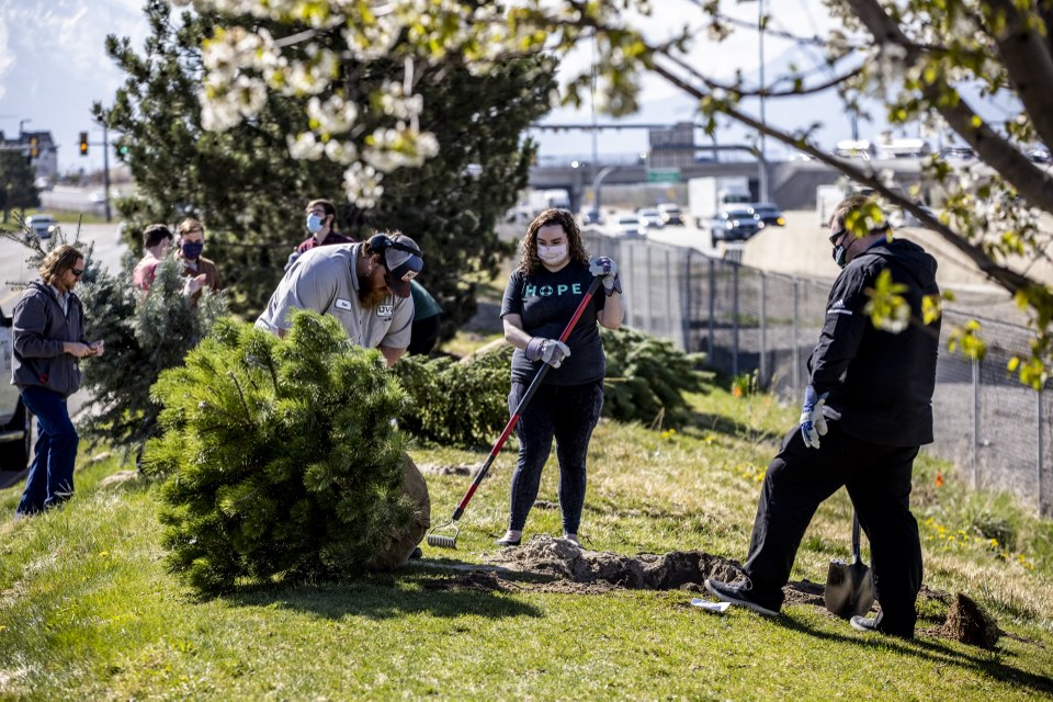 Volunteers cleaning up