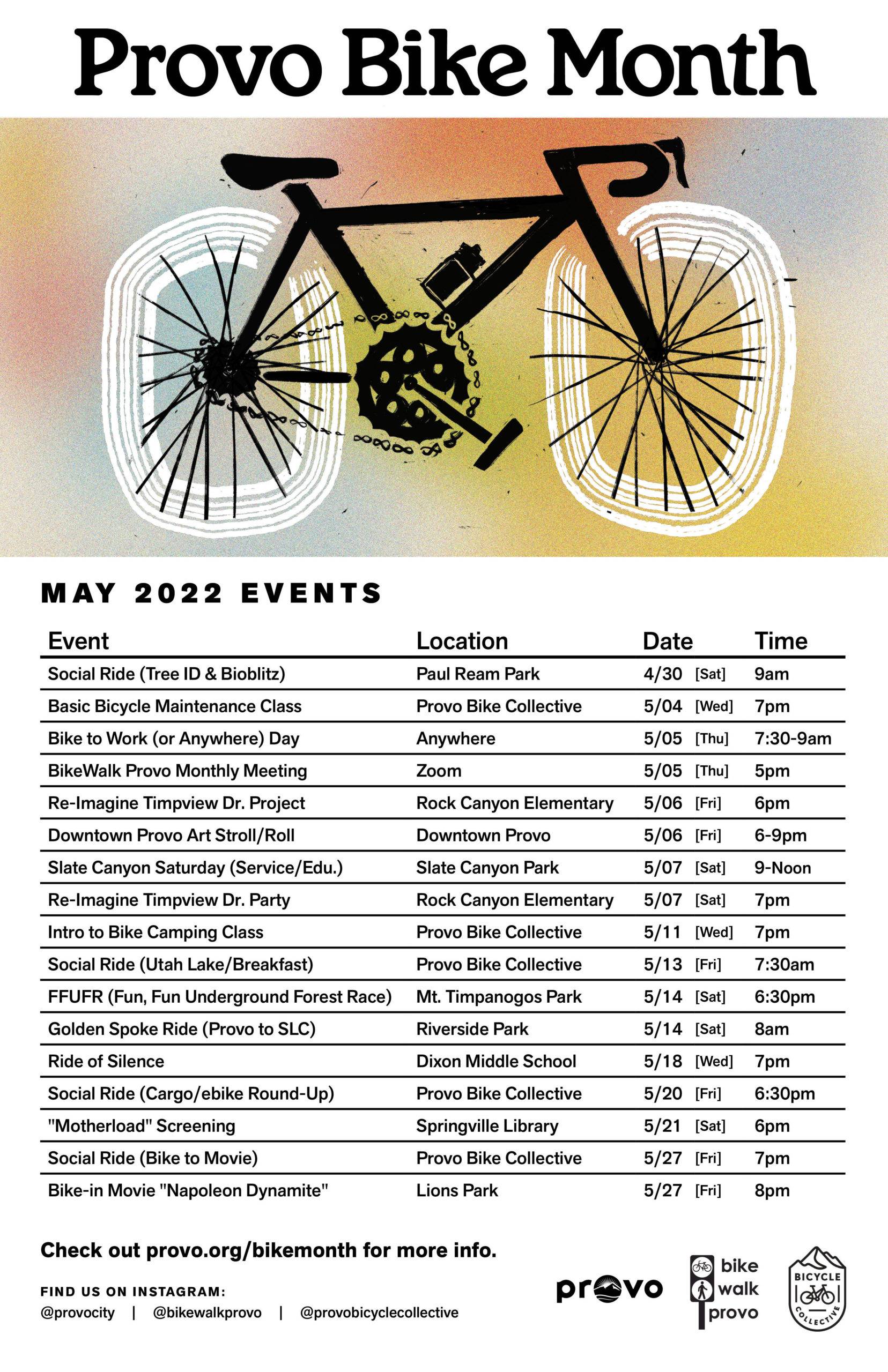 graphic listing Prove Bike Month 2022 events