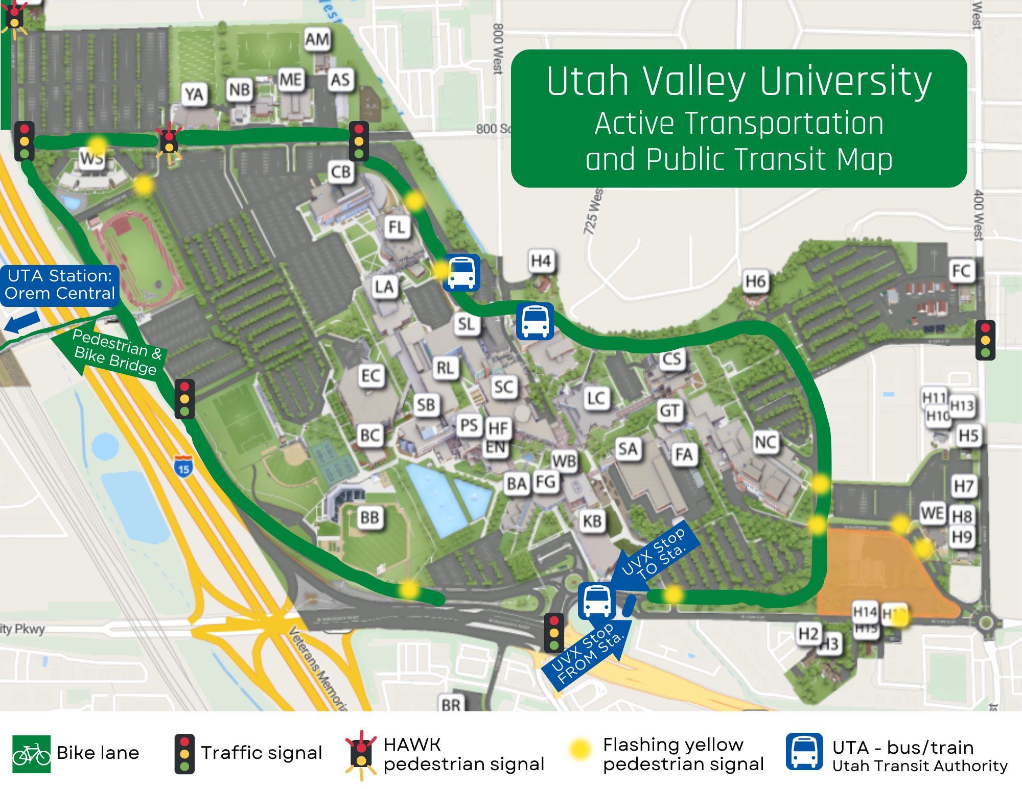 UVU campus map of active transportation resources