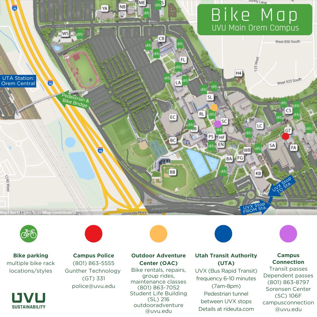 Map of campus biking, transit, and public safety resources