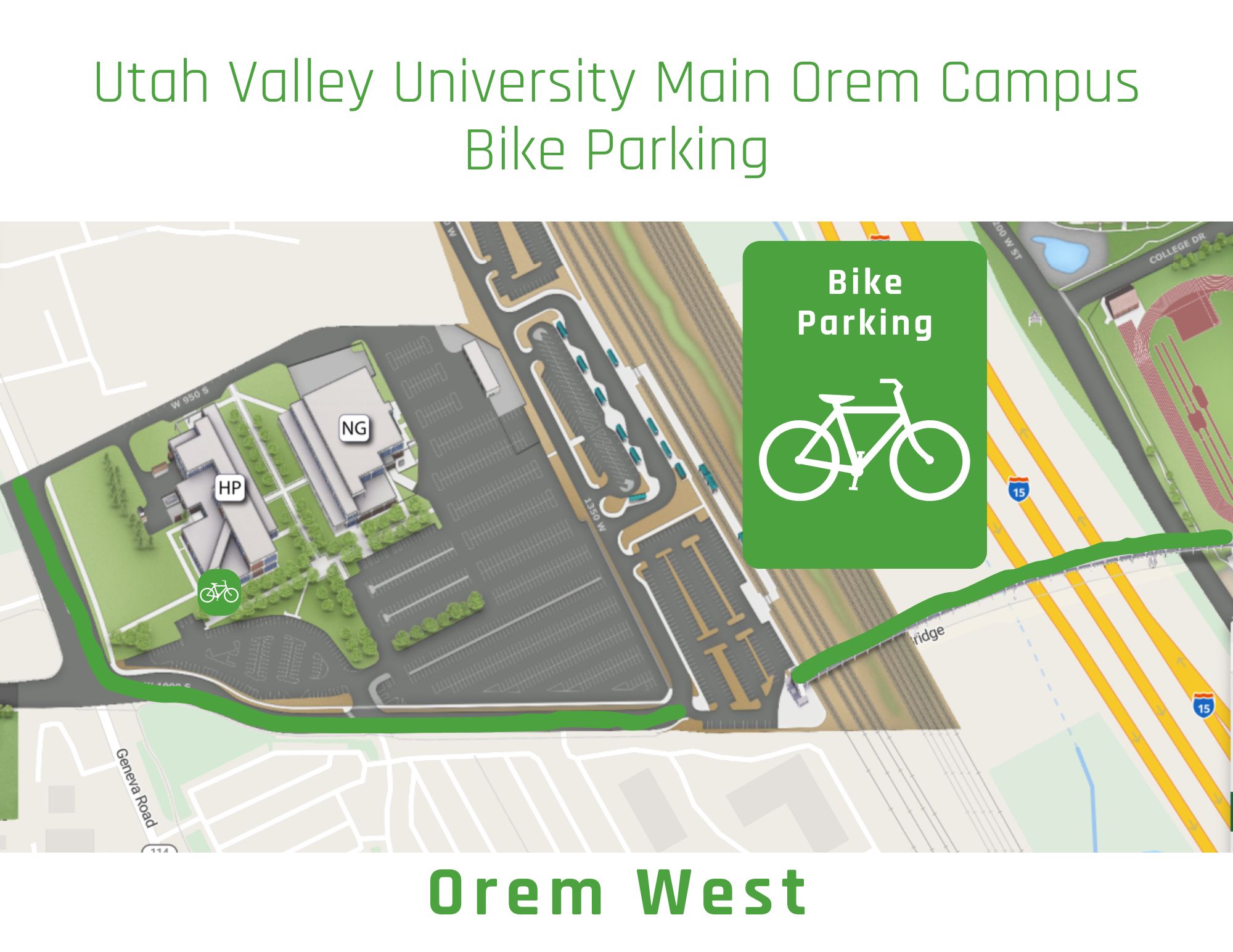 Bike rack locations at UVU Orem, west campus