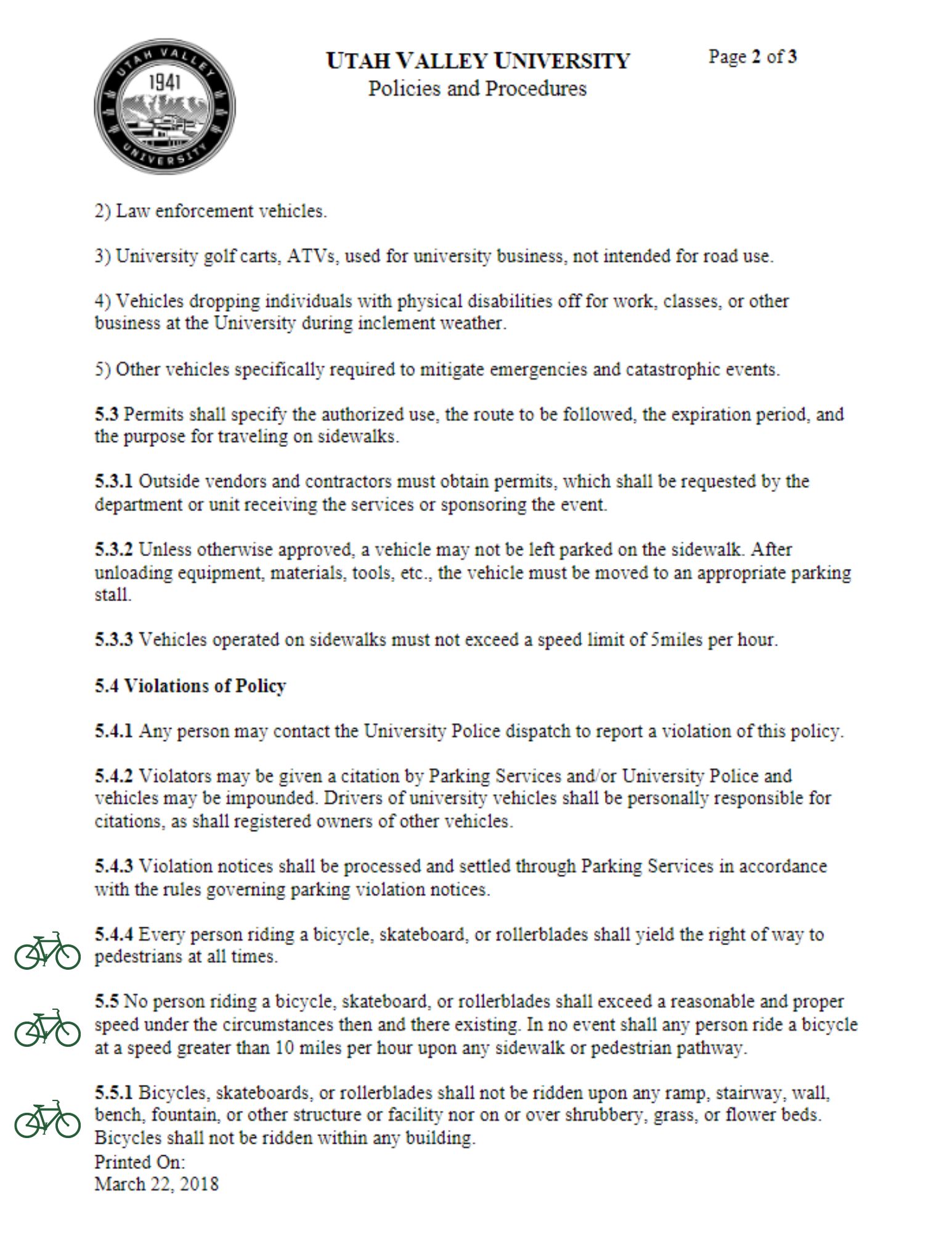 UVU Campus Walkway Safety Policy page two