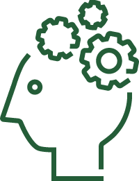 icon of a person with gears over their head