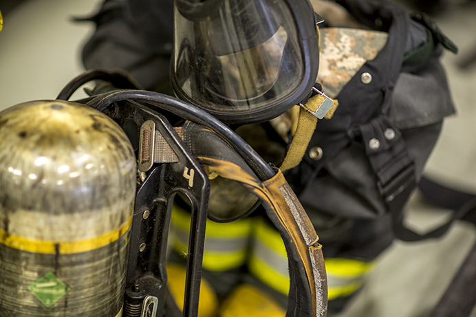 firefighter equipment mask and hose