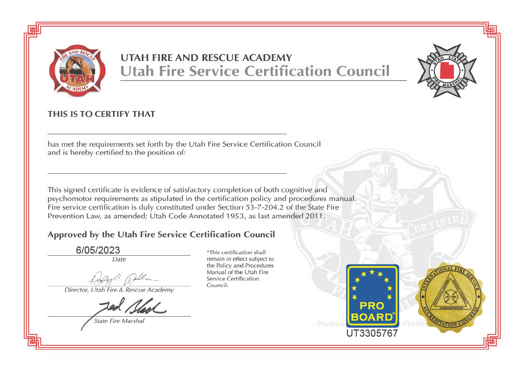 Utah Fire and Rescue Academy Certification Page Utah Fire and Rescue