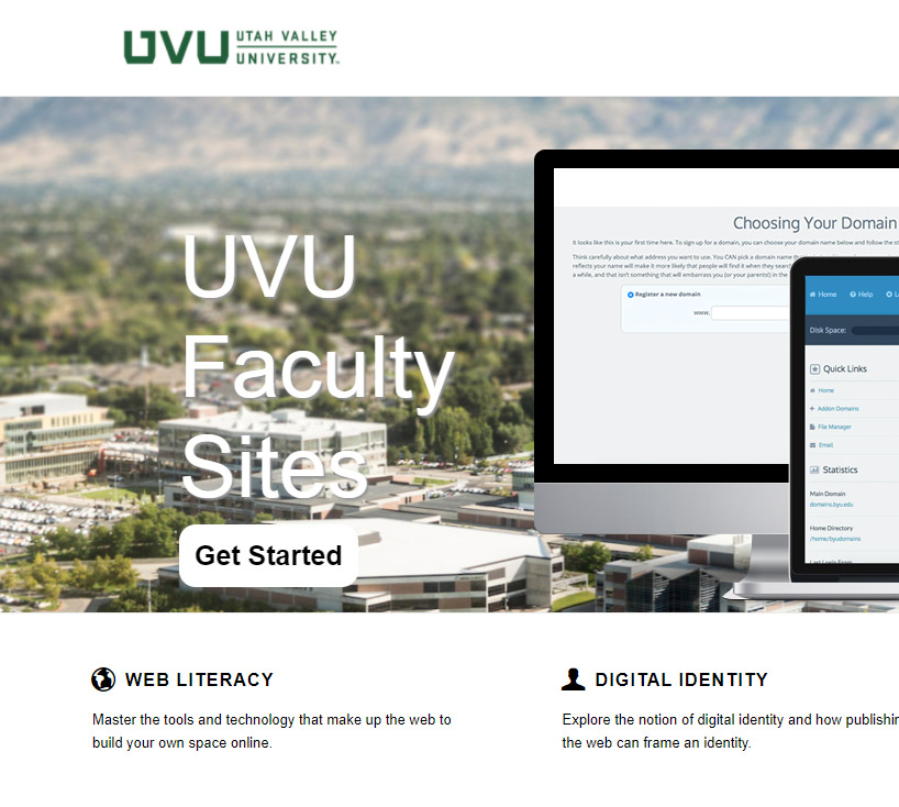 Screen capture of faculty sites landing page.